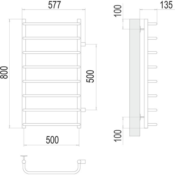Полотенцесушитель водяной (боковое подключение) Terminus Стандарт П8 50х80. Фото 2