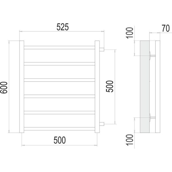 Полотенцесушитель водяной (боковое подключение) Terminus Вега П6 50х60. Фото 2
