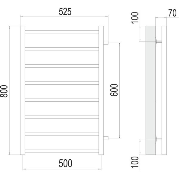 Полотенцесушитель водяной (боковое подключение) Terminus Вега П8 50х80. Фото 2