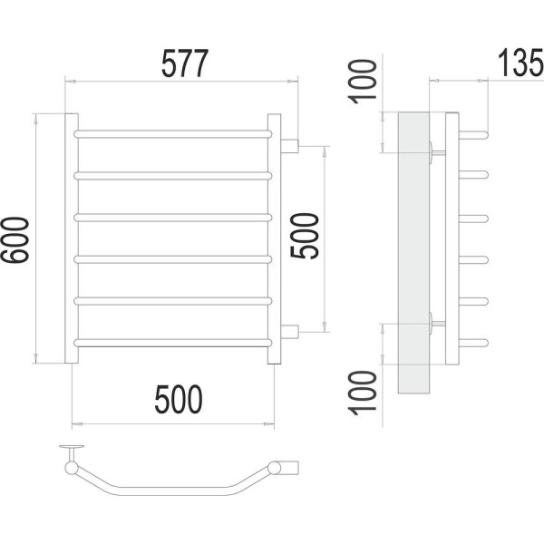 Полотенцесушитель водяной (боковое подключение) Terminus Виктория П6 50х60. Фото 2