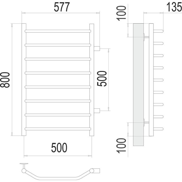 Полотенцесушитель водяной (боковое подключение) Terminus Виктория П8 50х80. Фото 2