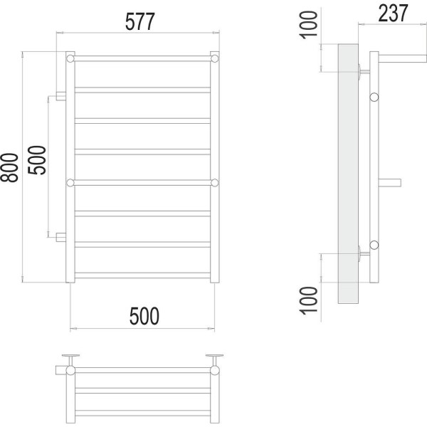 Полотенцесушитель водяной с полкой (боковое подключение) Terminus Анкона П8 50х80. Фото 2