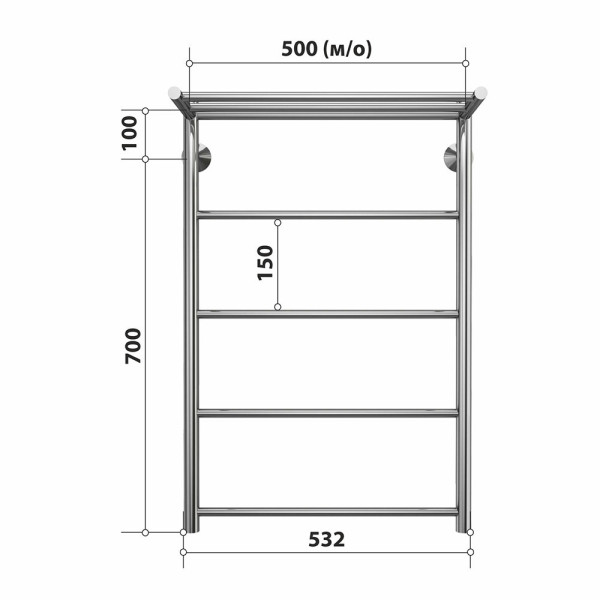 Полотенцесушитель водяной с полкой Stelmix 80x50 см, прямой с полкой. Фото 2