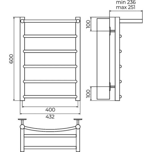 Полотенцесушитель водяной с полкой Terminus Классик П6 40х60. Фото 2