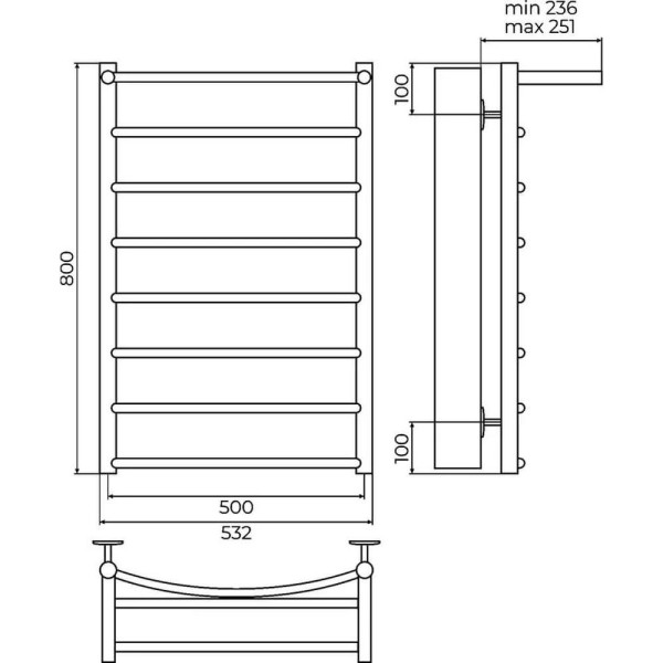 Полотенцесушитель водяной с полкой Terminus Классик П8 50х80. Фото 2