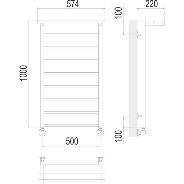 Полотенцесушитель водяной с полкой Terminus Контур П9 50х100. Фото 2