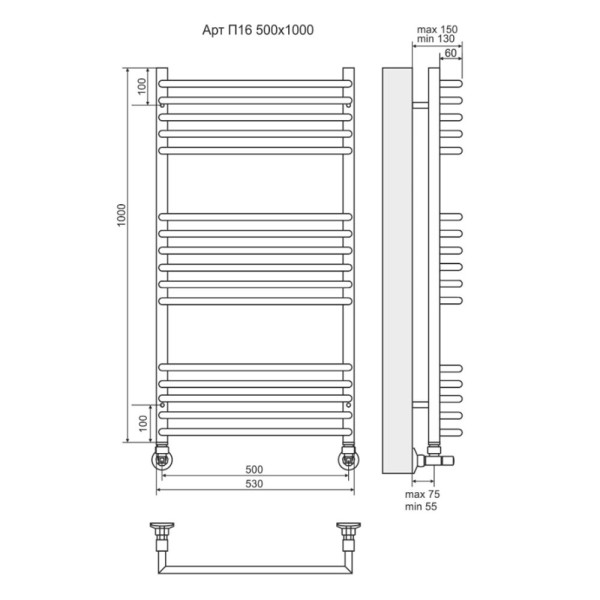 Полотенцесушитель водяной Terminus Арт П16 50х100. Фото 2