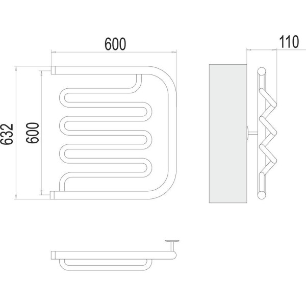 Полотенцесушитель водяной Terminus Фокстрот-Лиана (1") 60х60. Фото 2