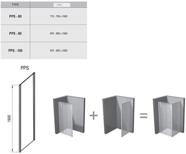 PPS-100 блестящая + Транспарент, PIVOT жесткая душевая стенка. Фото 2