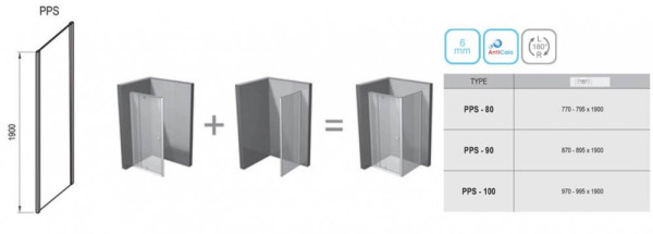 PPS-100 черный + транспарент, PIVOT жесткая душевая стенка. Фото 2