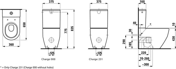 PRO 2595.2.000.231.1 унитаз напольный с выпуском Vario, с бок отверстиями для подвода воды, к бачку 8.2995.3.000.973.1. Фото 6