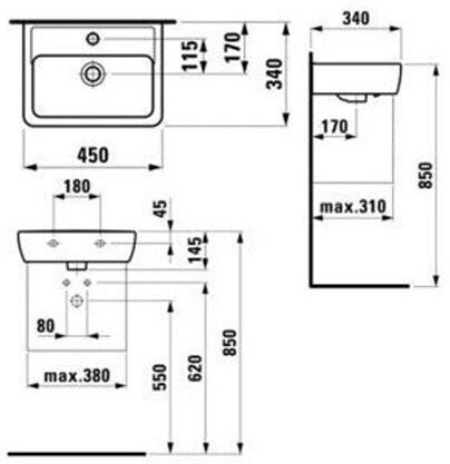 PRO A 1195.1.000.104.1 мини-раковина 45х34. Фото 2