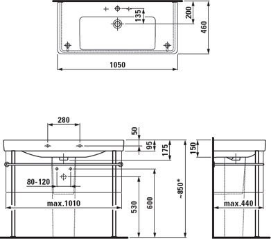 PRO S 1396.6.000.104.1 Раковина-столещница 1050 x 465 x 95 mm. Фото 3
