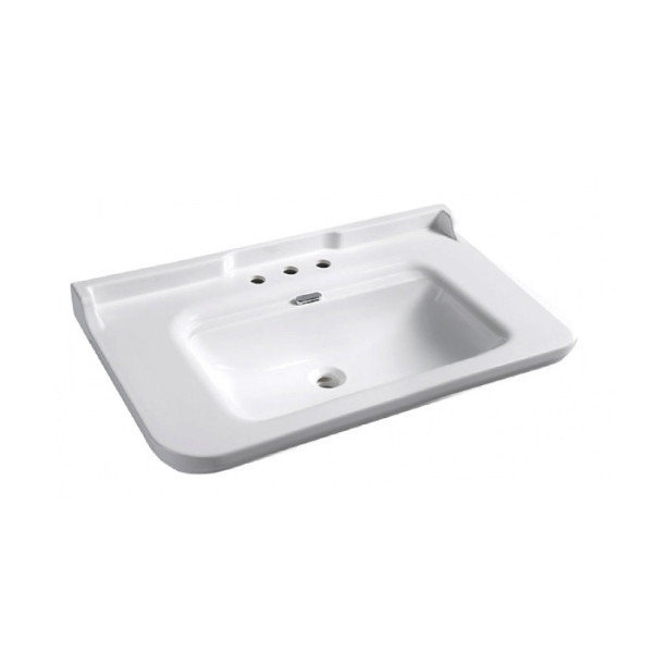 Раковина 100х55 см, 3 отв., керамическая, цвет: белый/хром. Фото 1