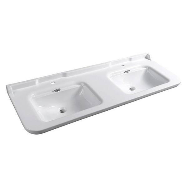 Раковина 150х55 см, 1 отв., двойная, керамическая, цвет: белый/хром. Фото 1