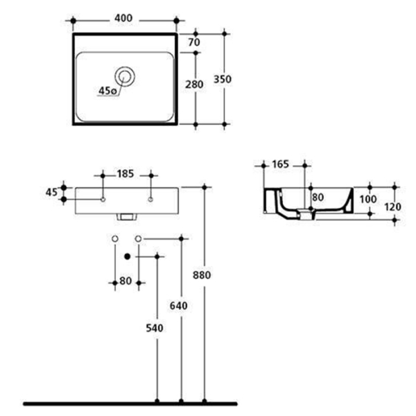 Раковина 40х35см., подвесная, без отв., цвет: белый. Фото 3