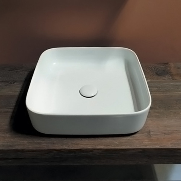 Раковина 43х43 см, без отв., накладная, цвет: белый. Фото 1