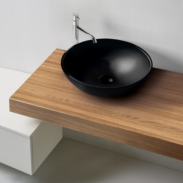 Раковина 46х15 см, без отв., накладная, без перелива, цвет: черный матовый. Фото 1