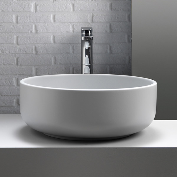 Раковина 46х17 см, без отв., накладная, без перелива, цвет: белый матовый. Фото 1