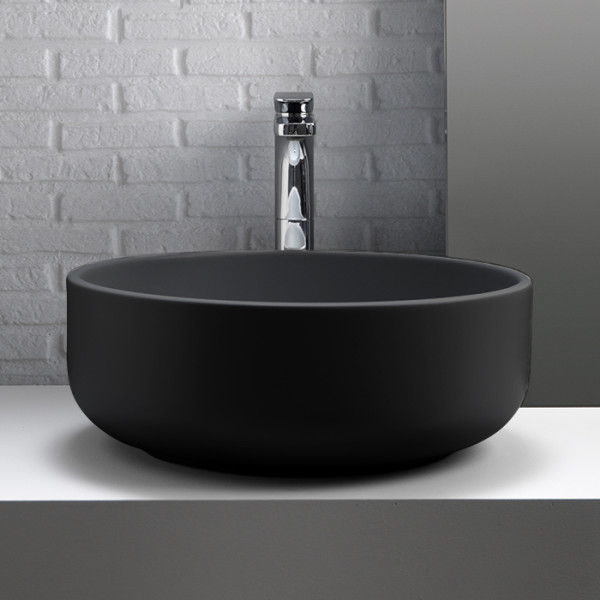 Раковина 46х17 см, без отв., накладная, без перелива, цвет: черный матовый. Фото 1