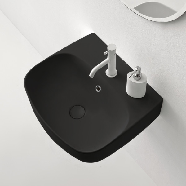Раковина 50х45 см, 1 отв., подвесная/накладная, цвет: черный матовый. Фото 1
