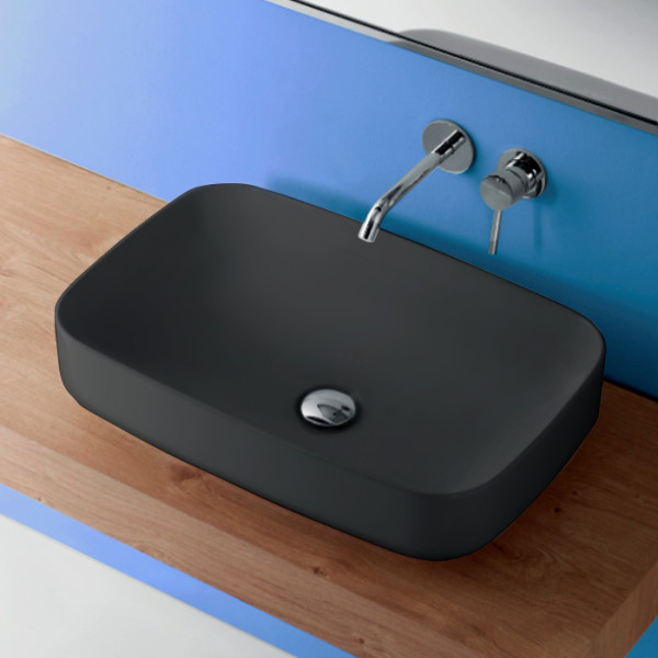 Раковина 60х38 см, без отв., накладная, цвет: черный матовый. Фото 1