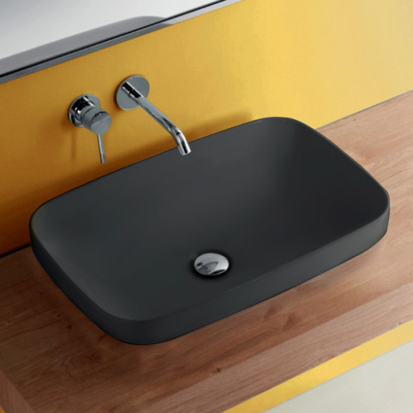 Раковина 60х38 см, без отв., встраиваемая/накладная, цвет: черный матовый. Фото 1