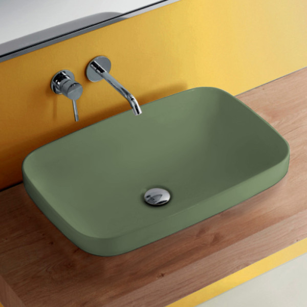 Раковина 60х38 см, встраиваемая/накладная, без отв., цвет: Verde muschio. Фото 1