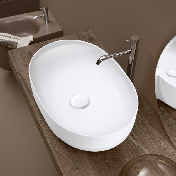 Раковина 60х40 см, без отв., накладная, цвет: белый глянцевый. Фото 1