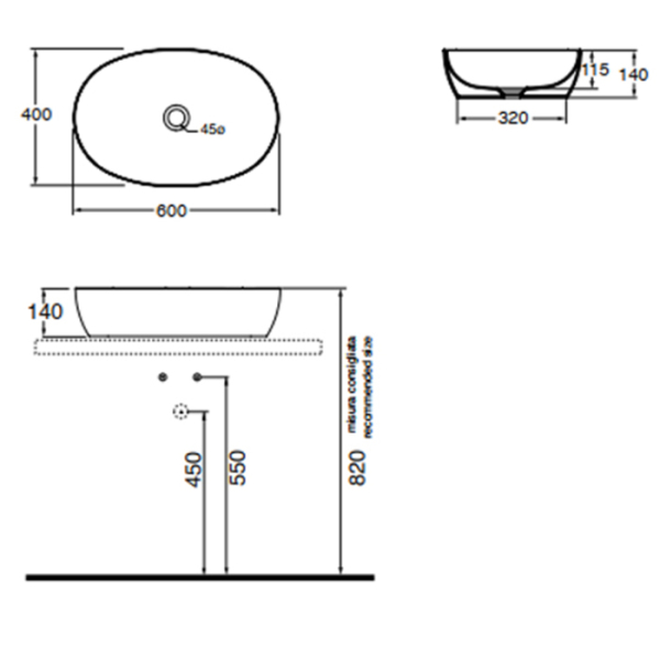 Раковина 60х40 см, без отв., накладная, цвет: белый. Фото 5