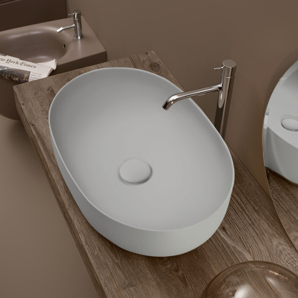 Раковина 60х40 см, без отв., накладная, цвет: светло серый. Фото 1