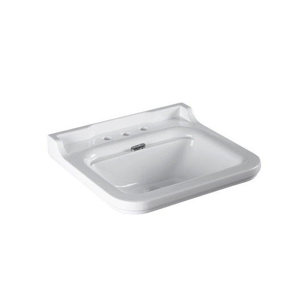 Раковина 60х55 см, 3 отв., керамическая, цвет: белый/хром. Фото 1