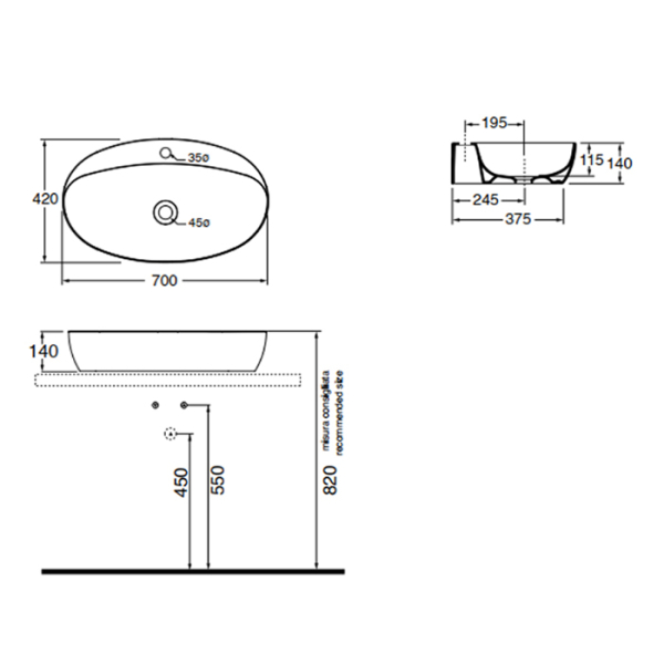 Раковина 70х42 см, 1 отв., накладная, цвет: белый. Фото 5