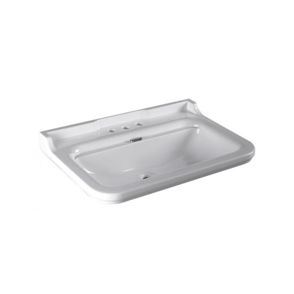 Раковина 80х55 см, 3 отв., керамическая, цвет: белый/хром. Фото 1