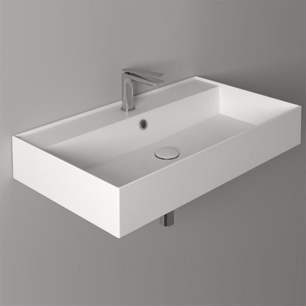 Раковина 81х46 см, 1 отв., подвесная, с переливом, цвет: белый. Фото 1