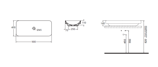 Раковина 90x40 см, без отв., цвет: белый. Фото 2