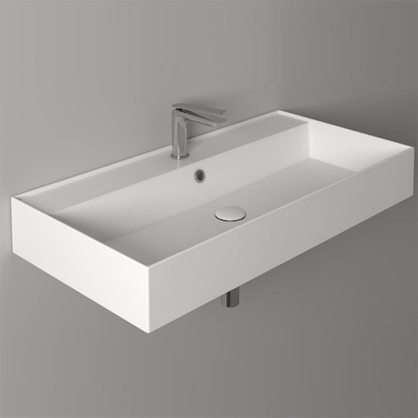 Раковина 91х46 см, 1 отв., подвесная, с переливом, цвет: белый. Фото 1