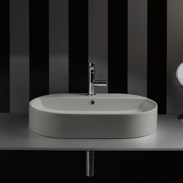 Раковина-чаша 65х40х12 см, 1 отв., с переливом, цвет: Grigio matt. Фото 1