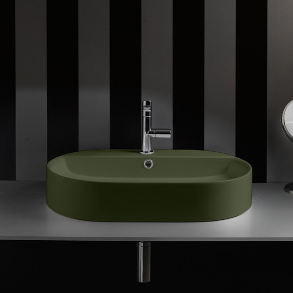 Раковина-чаша 65х40х12 см, 1 отв., с переливом, цвет: Verde muschio. Фото 1