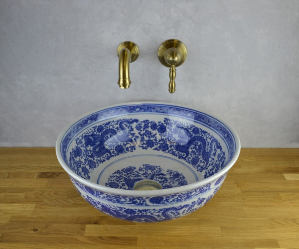 Раковина чаша Bronze de Luxe Dragons 6050, белый/синий. Фото 5