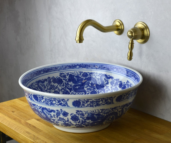 Раковина чаша Bronze de Luxe Dragons 6050, белый/синий. Фото 6