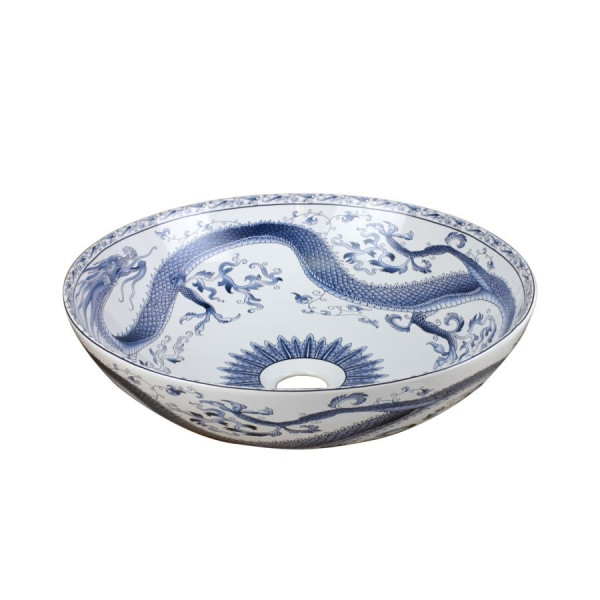 Раковина чаша Bronze de Luxe Dynasty 4008, белый/синий. Фото 1