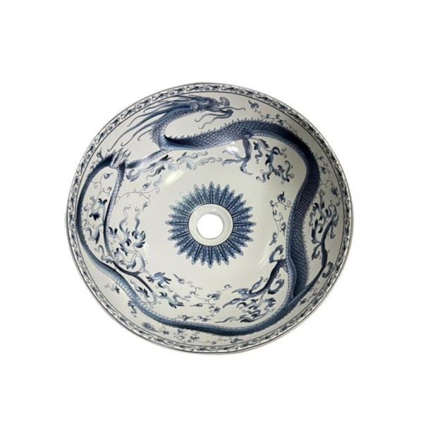 Раковина чаша Bronze de Luxe Dynasty 4008, белый/синий. Фото 2