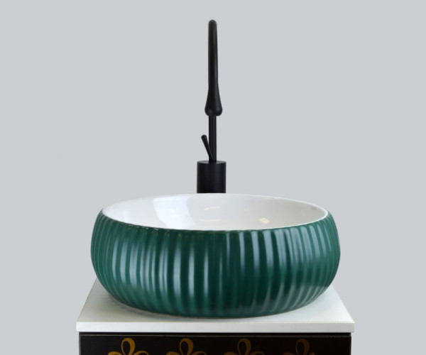 Раковина чаша Bronze de Luxe Эмеральда 1382, зеленый/белый. Фото 4