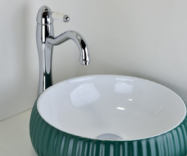 Раковина чаша Bronze de Luxe Эмеральда 1382, зеленый/белый. Фото 8