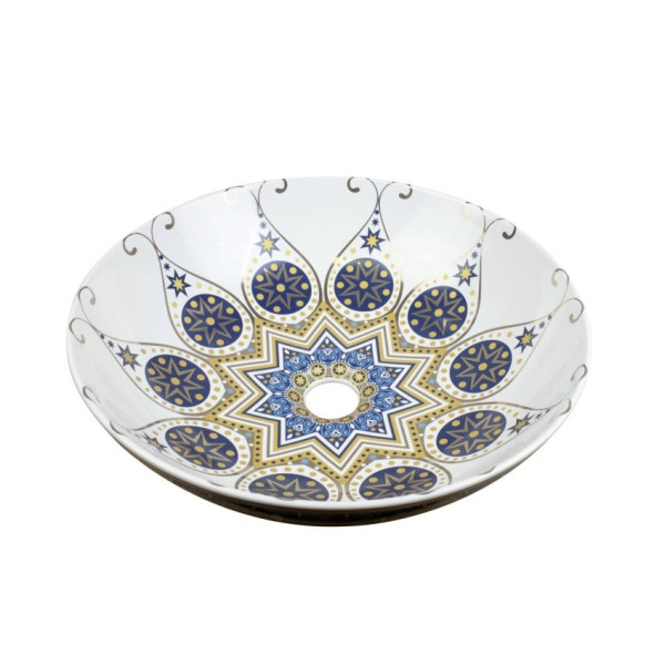 Раковина чаша Bronze de Luxe Lotos 5008, белый/синий. Фото 1