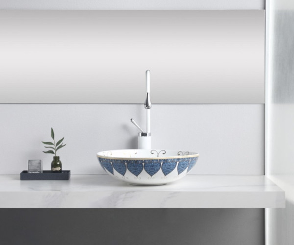 Раковина чаша Bronze de Luxe Lotos 5008, белый/синий. Фото 4