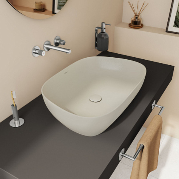 Раковина-чаша Vitra Outline Recycled 7993B066-0016, форма трапеция, 63x42см, б/перелива, матов. тауп. Фото 2