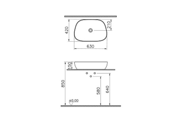 Раковина-чаша Vitra Outline Recycled 7993B066-0016, форма трапеция, 63x42см, б/перелива, матов. тауп. Фото 3