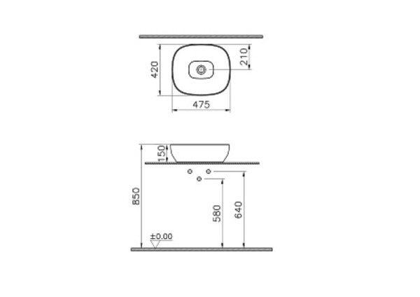 Раковина-чаша Vitra Outline Recycled 7994B066-0016 прямоугольная, 48x42см, б/перелива, матовый тауп. Фото 2